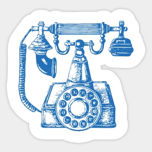 Vintage Phone Block Print in Blue and White Sticker